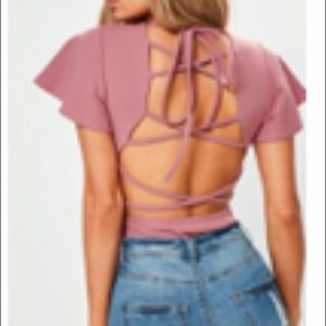 Missguided flared sleeve lace up back bodysuit.